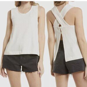 Madewell Ottoman Jacquard Ribbed Terry Cross Open Back Tank Top Women's size L